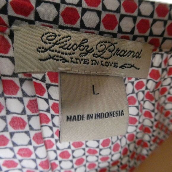 Lucky Brand Sleeveless Popover Blouse Stop Sign Polka Dot Print Geometric Large - Picture 5 of 7